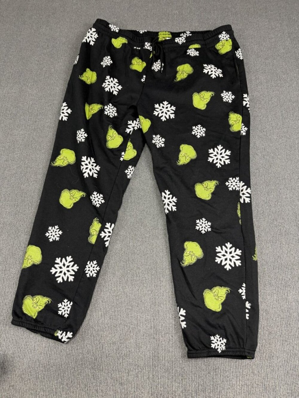 Celebrate Mens Together Grinch Snowflake Black Fleece Pajama Pants XL